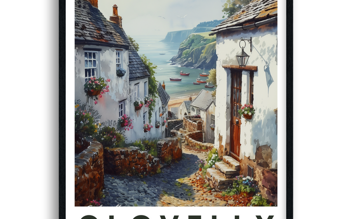 Clovelly Retro Devon Travel Poster