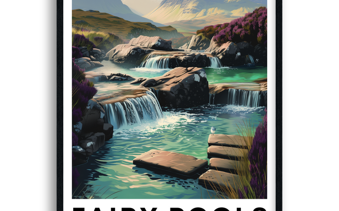 Fairy Pools Retro Isle Of Skye Travel Poster