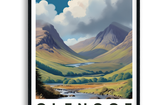 Glencoe Retro Scottish Highlands Travel Poster