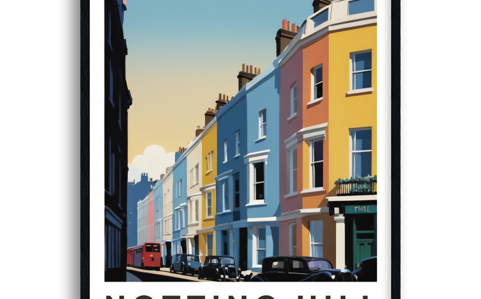 Notting Hill Retro London Travel Poster