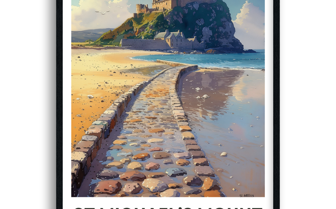 St Michael's Mount Retro Cornwall Travel Poster