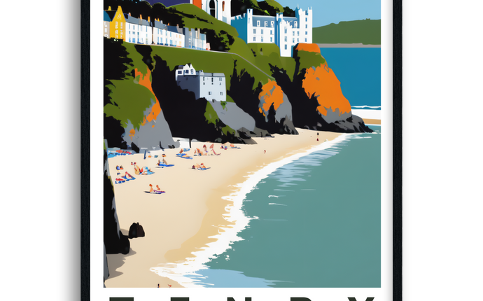 Tenby Retro Wales Seaside Travel Poster