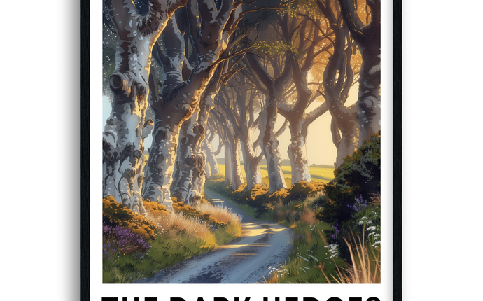 The Dark Hedges Retro Northern Ireland Travel Poster
